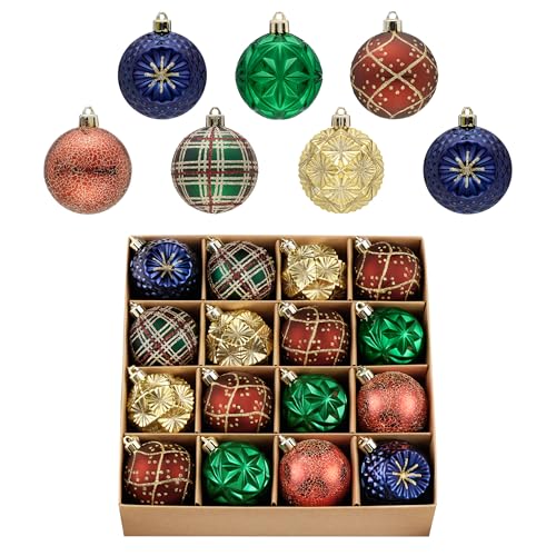 Valery Madelyn Ornaments for Christmas Trees, 16ct Red Green and Gold Shatterproof Christmas Tree Decorations, 2.36 Inches Luxury Hanging Ball Ornaments for Xmas Holiday Party