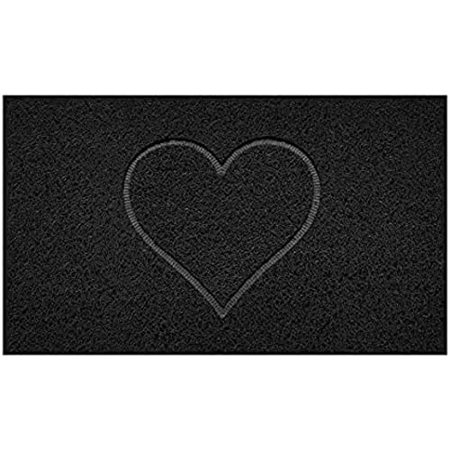 Nicoman Embossed Spaghetti Door Mat Dirt-Trapper Jet-Washable Doormat 70x43cm (Black, HEART Shape) - Use on Carpet ONLY
