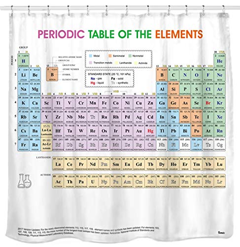 Sunlit Updated Periodic Table of Elements Chemical Shower Curtain. Waterproof Fabric Scientific Chart. Soft and Odorless.