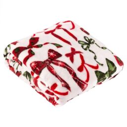 furn. Nathalie Festive Bows Throw – Soft Holiday Season Bow Fleece Blanket (Berry/Pine - 140x180cm)