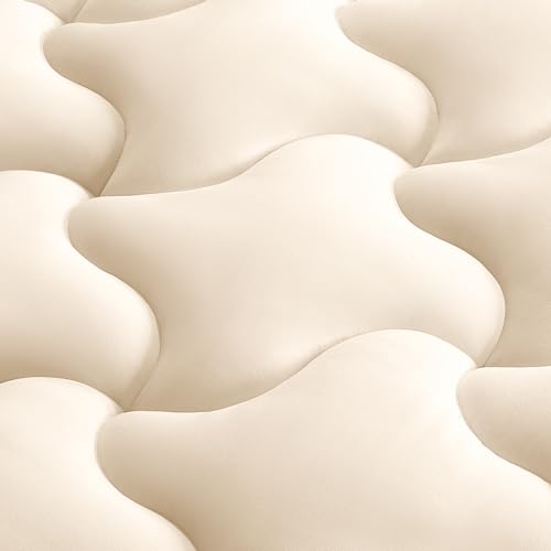 SLEEP ZONE Luxury Mattress Pad, Double Bed Mattress Topper for Bedroom, Guestroom, Breathable & Cooling Mattress Cover with Deep Pocket, Comfortable & Soft (Beige, Queen)