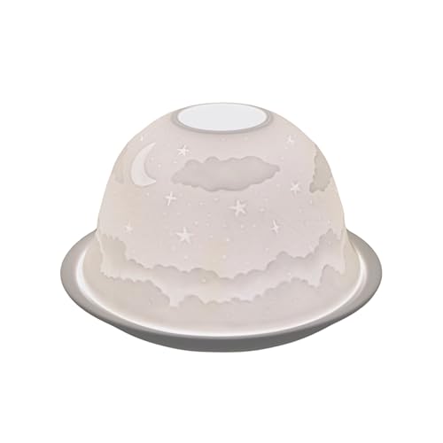 Nordic Lights Night Shade Porcelain Tealight Holder White Dome - Candle Holder Projecting a 3D Image Use With Scented Candle, LED Light - Room Decor Lights - Shade & Plate Set with Gift Box