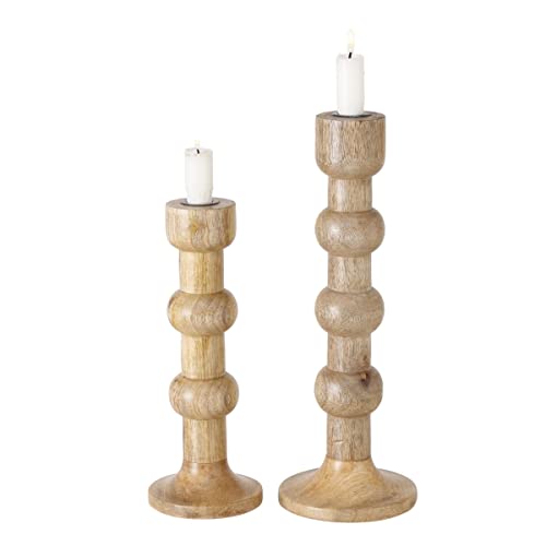 Boltze 2025157 Bubbles Candle Holder Set of 2 Wooden Candle Holders Stylish Design Dining Table/Dresser Decoration Boho Style