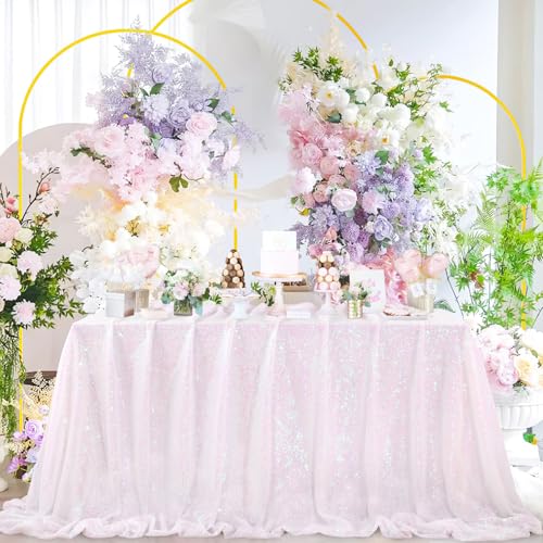 QueenDream Iridescent White Sequin Rectangular Sequin Tablecloth 60x102cm - Perfect for Wedding Birthday Parties Decoration, ONE-PIECES, Serged Edges No Falling, for 4-6FT Table, Sparkly 3MM sequins