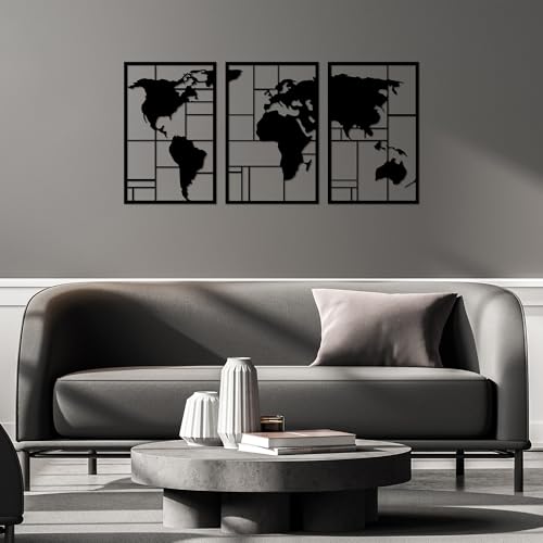 Hanah Home Stylish Black Decorative Metal Wall Accessory (3 Pieces), 48 x 74 cm, 100% Metal, 1.5 mm Thick, Easy Wall Mounting, Perfect for Modern Decor