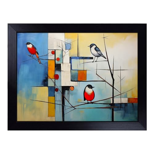 Lap Tray with Bean Bag Cushion, Bird Constructivism - Handmade in the UK, Raised Wooden Edge, Padded Cushion, Heat-Resistant Wipe-Clean Surface, for Meals, Laptops and Crafts