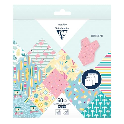 Clairefontaine 95363C 60 Sheets Origami Paper 70g/m?? 3 Sizes 10x10cm 15x15cm 20x20cm 10 Ast Coloured Designs 2 Sheets Size Creative Adults Children California