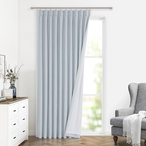 "Vision Home Blue Fog Pinch Pleated Full Blackout Curtains Linen Blended Room Darkening Window Curtains 63 inch for Living Room Bedroom Thermal Insulated Pinch Pleat Drapes with Hooks 1 Panel 60""Wx63""L"