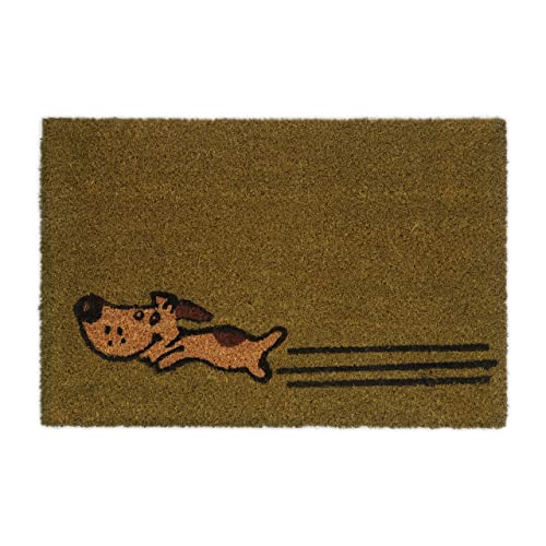 Relaxdays Running Dog Doggy Puppy Doormat Coir Rubber, 40 x 60 cm, Door Mat Inside & Outside, Non-Slip, Multicoloured, Coco, 60x40cm