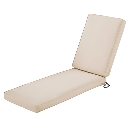 "Classic Accessories Montlake FadeSafe Patio Chaise Lounge Cushion - 3"" Thick - Heavy Duty Outdoor Patio Cushion with Water Resistant Backing, Antique Beige, 80"" L x 26W x 3T (62-029-BEIGE-EC)"