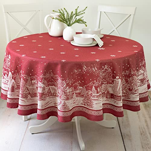 "Benson Mills Engineered Jacquard Heavyweight Fabric Table Cloth, Holiday, Winter, and Christmas Tablecloth (Christmas Story, 70"" Round)"