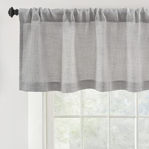 DriftAway Linen Textured Curtain Valances for Windows Light Filtering 3 Inch Rod Pocket Farmhouse Country Rustic Kitchen Valances for Bedroom Living Room Bathroom 18 inch Length Gray