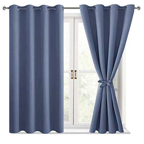 Hiasan Blackout Curtains for Bedroom - Thermal Insulated & Energy Saving Window Curtains for Living Room/Kids Room, 2 Drape Panels Sewn with Tiebacks, Blue Haze, 52 x 54 Inch