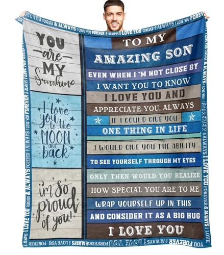 "Fefede Gifts for Son Birthday Gifts to Son - to My Amazing Son Blanket with Many Great Words - Blanket Gifts for Son - Graduation for Son Throw Blanket 50""x60"""