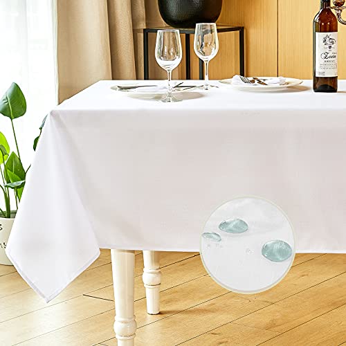 "Mebakuk Rectangle Table Cloth Linen Farmhouse Tablecloth Waterproof Anti-Shrink Soft and Wrinkle Resistant Decorative Fabric Table Cover for Kitchen (60"" x 84"" (6-8 Seats), White)"