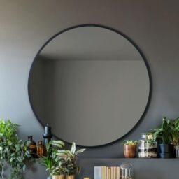 "MirrorOutlet The Fenestra - Black edged Modern Round Circular Wall Mirror 39"" X 39"" (100CM X 100CM) Silver Mirror Glass with Black Metal Frame"