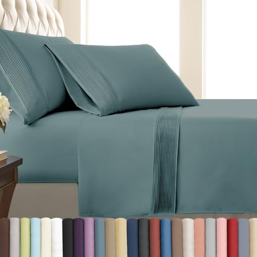 "Southshore Fine Living Inc. Full Bed Sheets 4-Piece Set - 21"" Extra Deep Pocket with 2 Pillowcase - Hotel Luxury Quality - Easy Care Shrinkage Free Bedsheet - Microfiber Bedsheets - Steal Blue (Teal)"