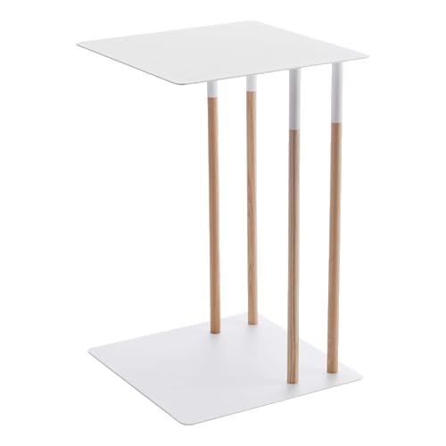 Yamazaki 4803 PLAIN Side Table, white, Steel/Wood, Minimalist, 35 x 35 x 55 cm
