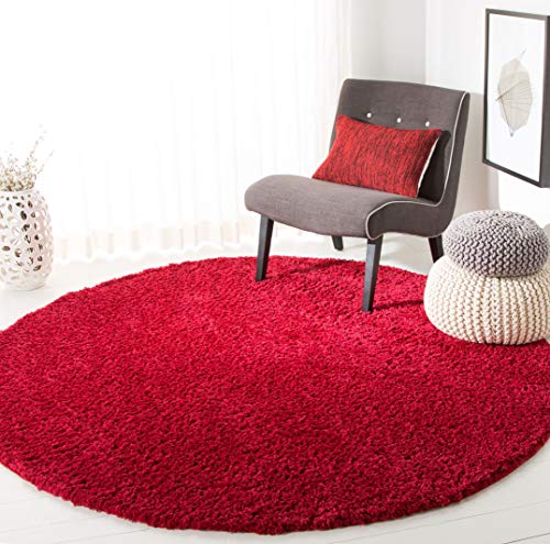 Safavieh Shag Rug for Living Room, Dining Room, Bedroom - August Shag Collection, Short Pile, in Red, 90 x 90 cm