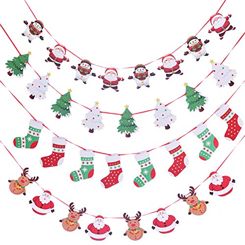 ArtfenLQB Christmas Banners Flags Hanging Bunting Garland 4 Pcs Paper Christmas Door Wall Window Hanging Decoration Ornaments Home Office Hotel Party Scene Decoration Supplies