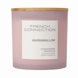 French Connection Pastel Range Scented Container Candle - Shea Butter Wax - Frosted Glass Jar Bamboo Lid - Round Shape - (XL, Marshmallow)