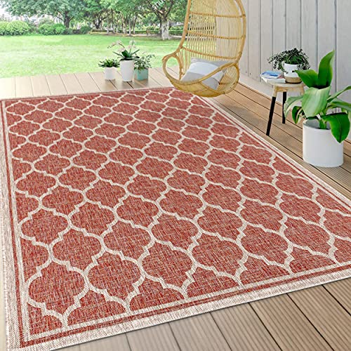 JONATHAN Y SMB109C-5 Trebol Moroccan Trellis Textured Weave Indoor Outdoor Area Rug, Modern, Coastal, Bohemian Easy Cleaning, Non Shedding, Red/Beige, 150 cm X 240 cm