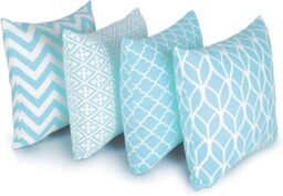 Penguin Home Set of 4 100% Slub Cotton Fabric Cushion Covers 45cm x 45cm Double Sided Square Pillow Covers with Invisible Zipper Pillow Cases for Living Room, Bedroom, Sofa (Blue)