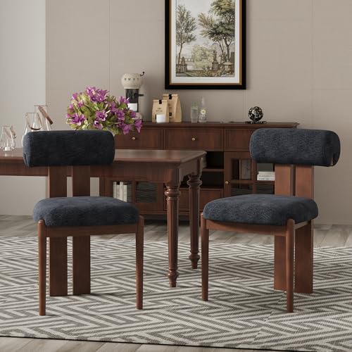 Dining Chairs Set of 2, Dining Room Chairs Upholstered Chenille Fabric, Wooden Kitchen Chairs with Padded Seat & Solid Wood Frame, Modern Accent Chairs for Living Room Bedroom Restaurant,Dark Blue