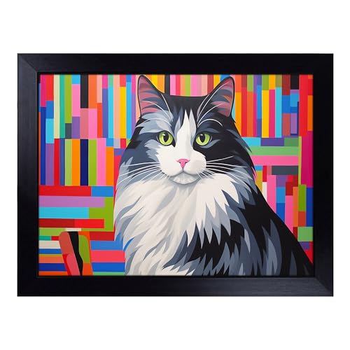 Lap Tray with Bean Bag Cushion, Ragdoll Cat Op Art - Handmade in the UK, Raised Wooden Edge, Padded Cushion, Heat-Resistant Wipe-Clean Surface, for Meals, Laptops and Crafts