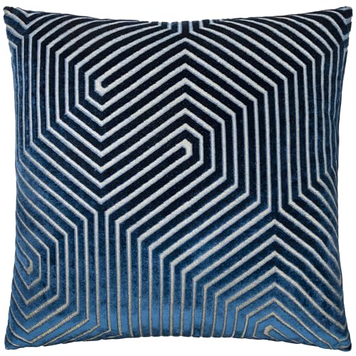 Paoletti Evoke Velvet Cushion Cover – Luxurious Chevron Pattern Decorative Square Cushion Case (Navy - 55x55cm)