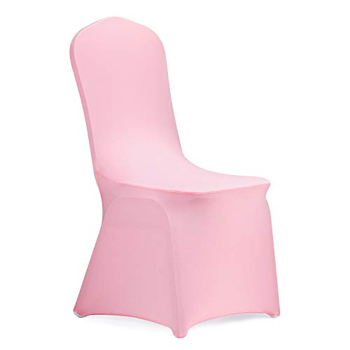 Peomeise Stretch Spandex Chair Cover for Wedding Party Dining Banquet Event (Pink, 12)