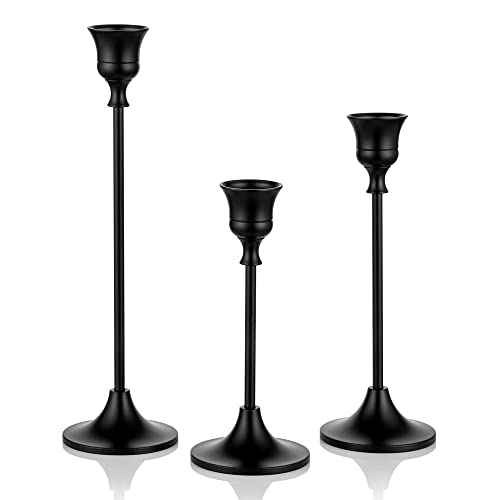 Romadedi Taper Candle Holders Black Candlestick- Set of 3 Decorative Candle Stick Long Holder for Fireplace Mantel Dinning Table Home Decorations Matte Black