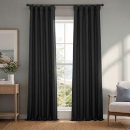 HPD Half Price Drapes Faux Linen Room Darkening Curtains - 84 Inches Long Luxury Linen Curtains for Bedroom & Living Room (1 Panel), 50W X 84L, Essential Black