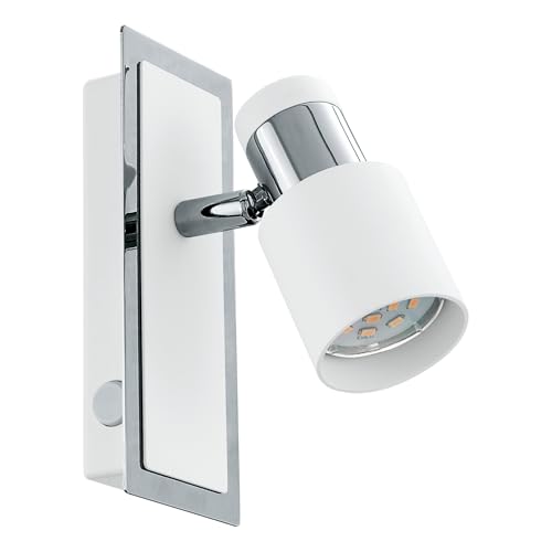 Eglo LED Wall Lamp Davida, Wall Light, Wall Spotlight Made of Metal in Chrome, White, Living Room Lamp, Lamp with Switch, Spot Including GU10 Bulb, Warm White