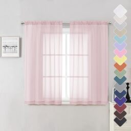 Lecloud Blush Sheer Curtains 54 Inches Long 2 Panels Set, Airy & Breathable Dual Rod Pocket Semi Voile Pink Sheer Curtain, Window Drapes for Bedroom/Living Room/Kitchen/Party Backdrop, 40W x 54L