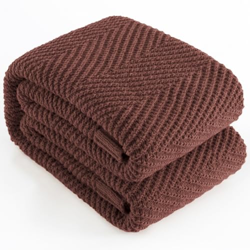 LONG CREATE Knitted Throw Blanket for Couch, 50X60 Chevron Bed Knit Throws - Dark Brown Lightweight Living Room Decor, Super Soft Boho Bedding Blankets, Cozy Herringbone Textured, Chair Sofa Cover
