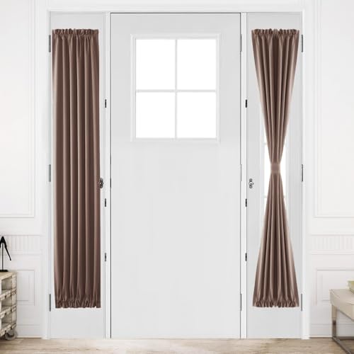 DWCN French Door Curtains ??? Rod Pocket Thermal Blackout Curtain for Doors with Glass Window, Kitchen and Patio Doors for Privacy, 12 X 72 Inches Long, 1 Curtain Panel with Tieback, Khaki