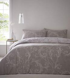 Portfolio Contemporary Floral Quilt Duvet Cover Bed Set, Polycotton, Stone, King