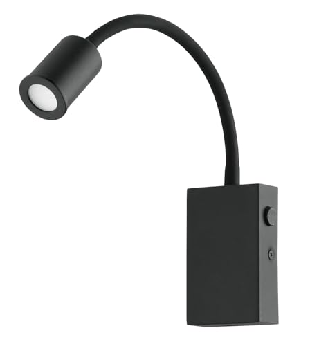 Eglo LED wall Light Fixture Tazzoli, gooseneck Reading lamp, Bedroom Lighting with Switch, Metal and Plastic in Black, Warm White