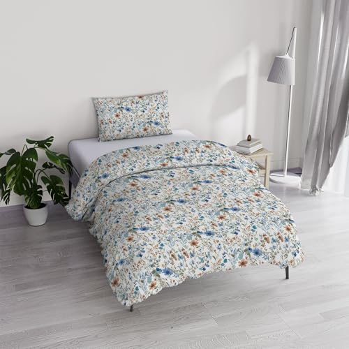 Italian Bed Linen Ida Cotton Single Duvet Cover Set, Made in Italy – Duvet Cover Set – Duvet Cover 150 x 200 cm with Double Flap and Pillow Cases (Single, ermes)