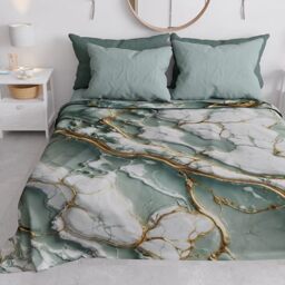 PETTI Artigiani Italiani - Double Bedspread Spring Summer Light Blanket Double Bed Sheet Sage Marble 100% Made in Italy