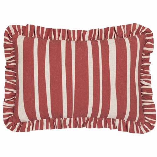 furn. Carmon Stripe Ruffle Polyester Filled Cushion - Linen/Red - 40x60cm