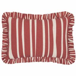 furn. Carmon Stripe Ruffle Polyester Filled Cushion - Linen/Red - 40x60cm