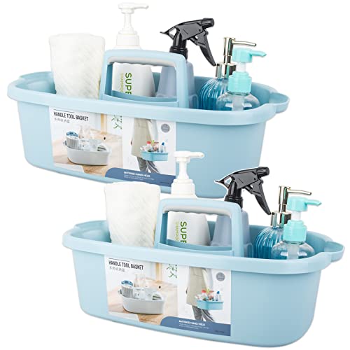 Large Cleaning Supplies Caddy Portable Shower Caddy Basket Blue 2 Pack - Sturdy Supply Organizer with Handle Plastic Bucket Tool Storage for Bathroom Bedroom Kitchen Garden College Dorm Essentials