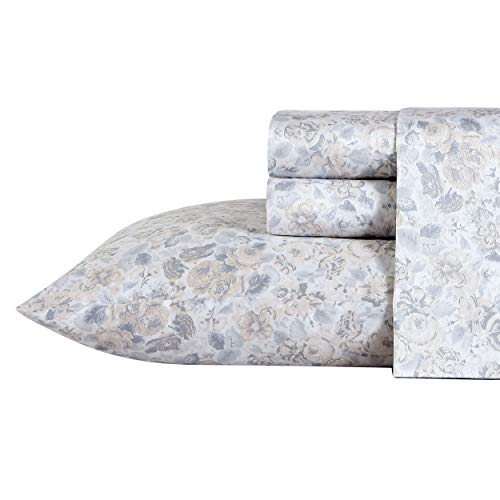 Laura Ashley Home - Queen Sheets, Soft Sateen Cotton Bedding Set - Sleek, Smooth, & Breathable Home Decor (Quartet Grey, 4 pieces, Queen)