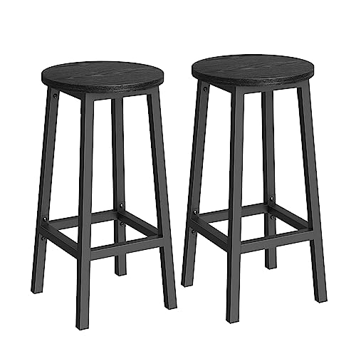 VASAGLE LBC032B56 Set of 2 Bar Stools Kitchen Chairs Metal Frame Easy Assembly Height 65cm with Footrest for Kitchen, Living Room, Dining Room, Ebony Black and Classic Black