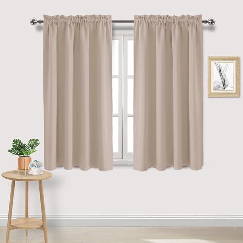 DWCN Blackout Curtains for Living Room Thermal Insulated, Energy Saving & Noise Reducing Bedroom Curtains, Camel, W 52x L 54 Inch, Set of 2 Rod Pocket Curtain Panels