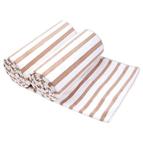 "JML Microfiber Beach Towels, Quick Drying Towel (2 Pack, 30"" x 60"") Cabana Stripe Absorbent Bath Towel Set for Travel, Summer, Sport, Swimming, Pool, Yoga, Camping, Microfiber StripeCoffee"