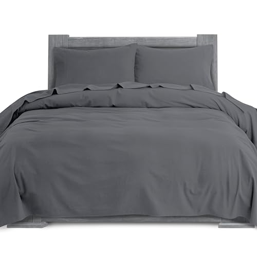 Elegant Comfort Soft 4-Piece 100% Turkish Cotton Flannel Sheet Set - Premium Quality, Deep Pocket Fitted Sheet, Ultra Soft, Cozy Warm and Anti-Pill Flannel Sheets - Twin XL, Gray