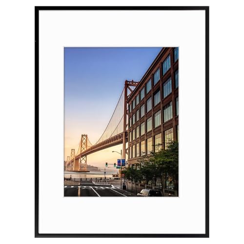 Frametory, 12x16 Aluminum Picture Frame - 12x16 Black Frame with Ivory Color Mat for 8.5x11 Photo - 16 by 12 Metal Photo Frame & Real Glass - Sawtooth Hanger included for Wall Display - 1 Pack